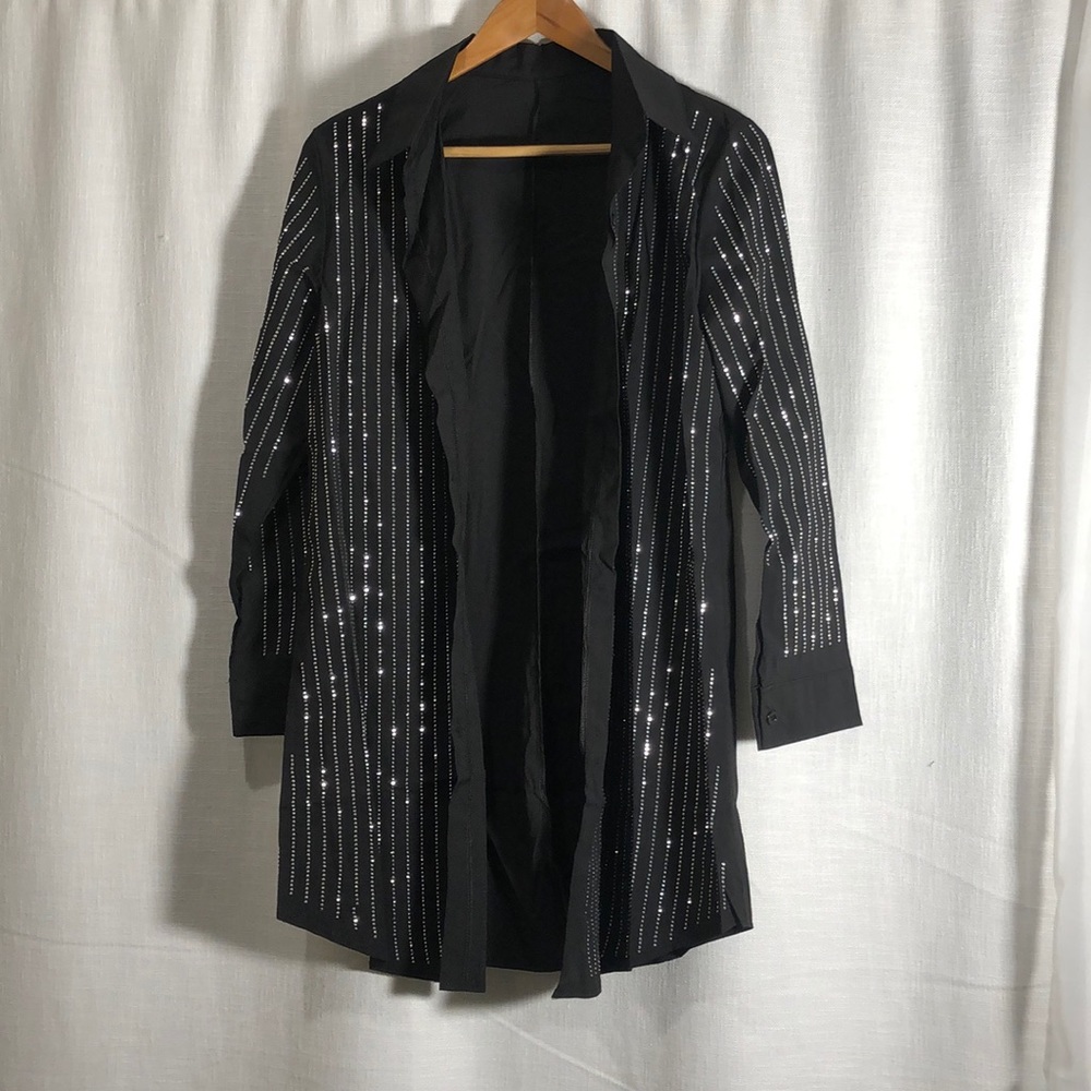 Black and silver button down dress
